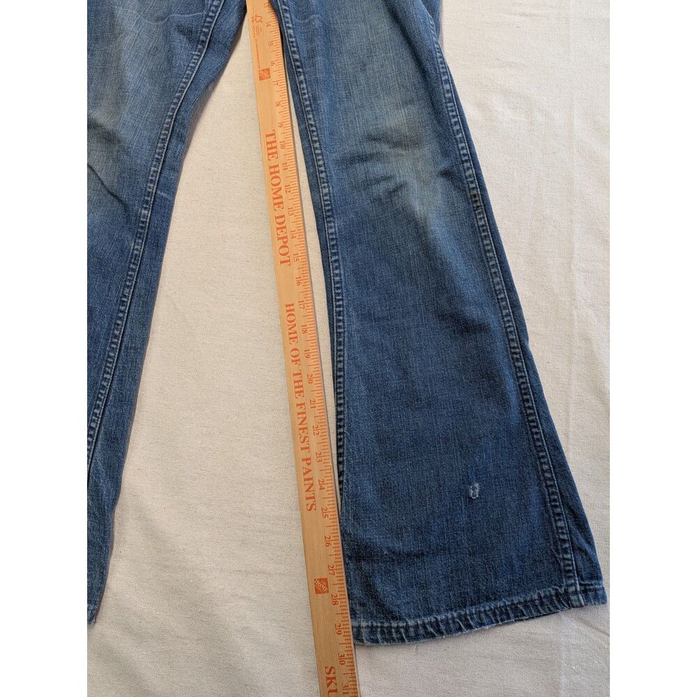 70s Hippie Boho Women’s Lee Bell Bottom Jeans Smokey Bear Patch Embroidered - Picture 7 of 13